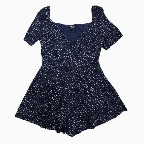 LIRA Navy White Grn Print Romper Women Small Cross Over Top Smocked Slinky Sexy - Picture 6 of 13
